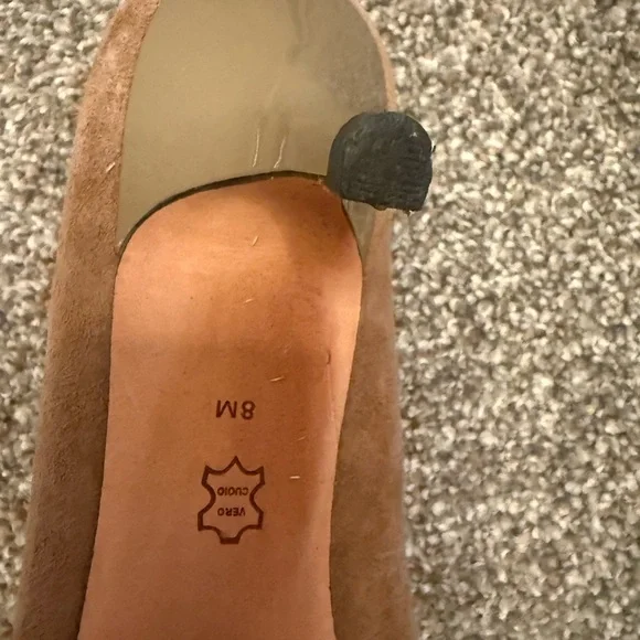 Joan & David Tan Suede Pointed-Toe Pumps with Bow Accent Kitten Heel 8 - Picture 8 of 8